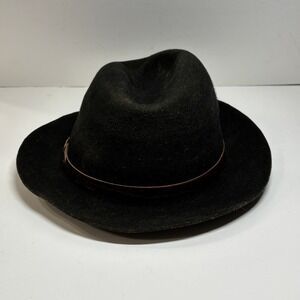 VTG Mens Black Fedora Hat Large 100 Percent Wool Made in USA Leather Band Accent